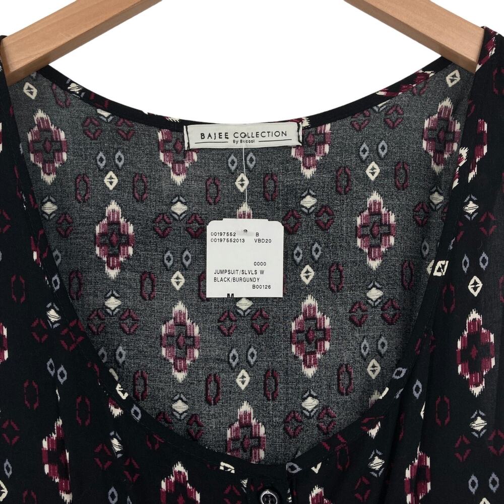 Bajee Collection By Becool Jumpsuit Womens Medium Black Geo Print Button Front - Picture 3 of 16